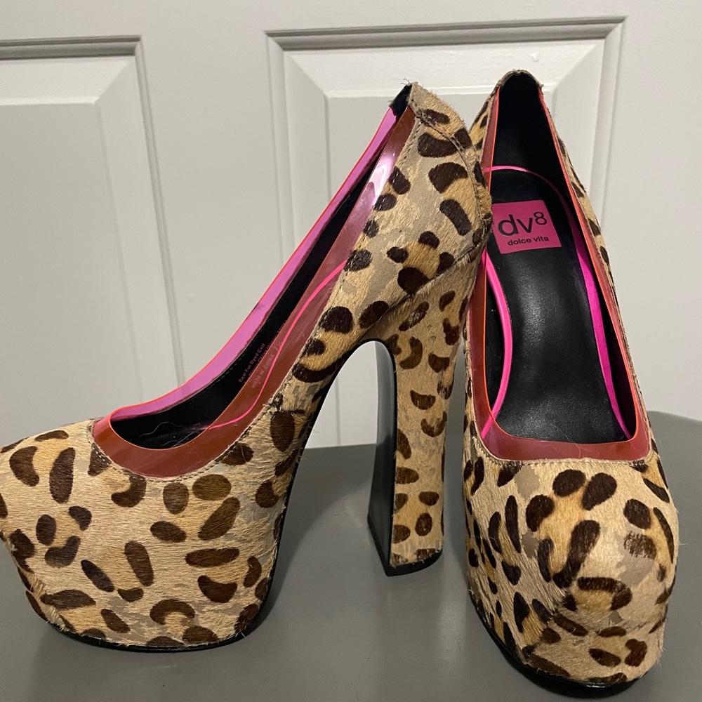 Leopard Dolce Vita platform heels.